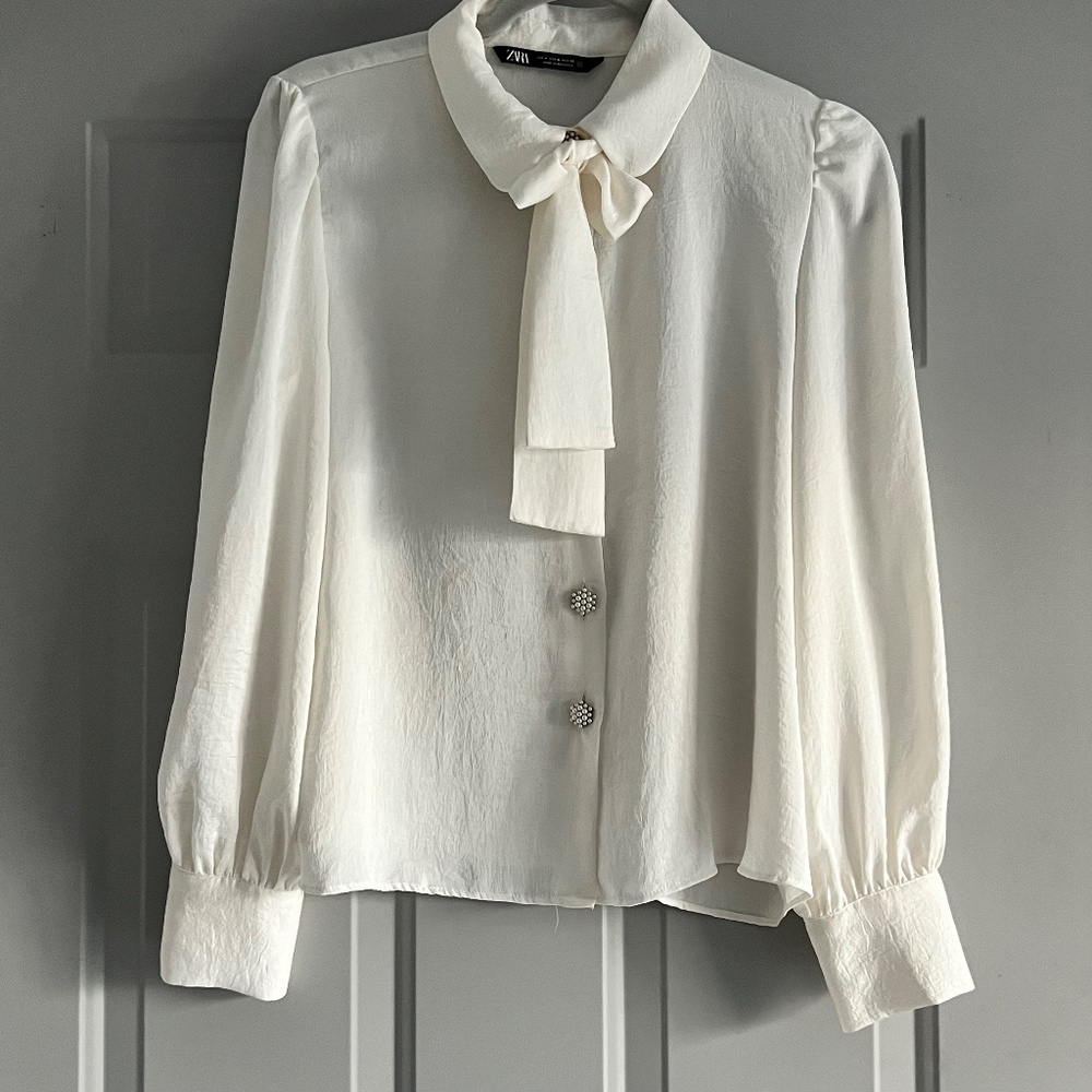 Zara Cream Button Down Blouse - image 2